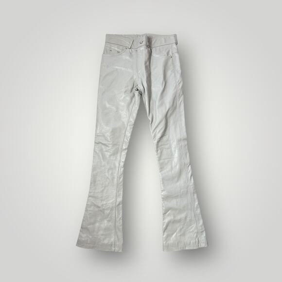 NYRVA Grey Genuine Leather Flare Pants Size 30 High Waist Retro Y2K- L34 - Picture 1 of 8